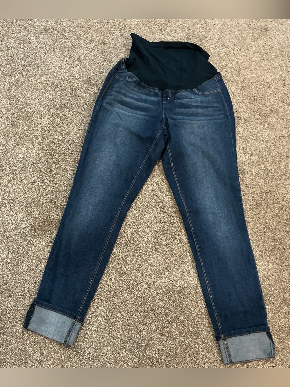 1822 Denim Boyfriend Maternity Jeans in Dark Blue with Black Panel